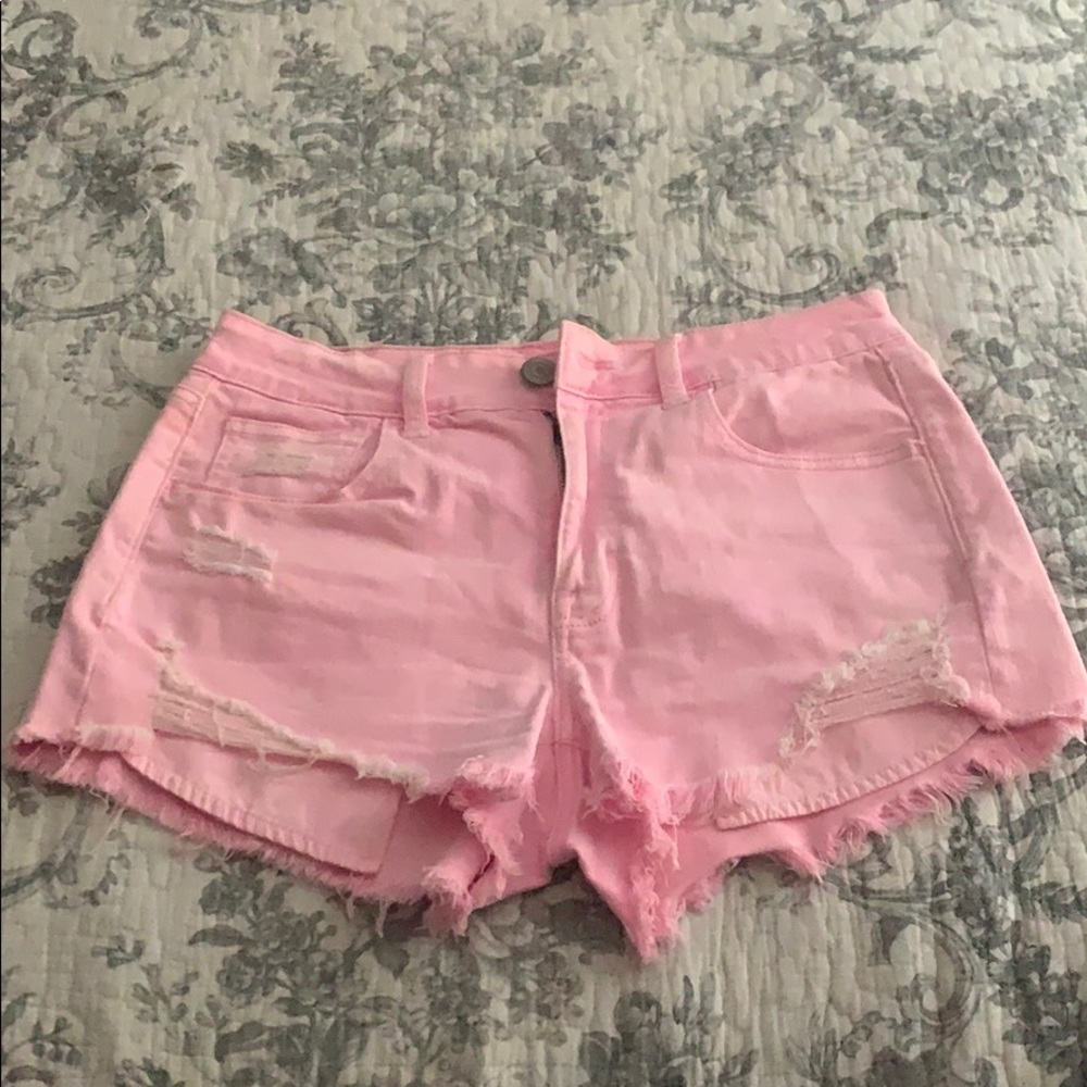 Pink denim shorts
